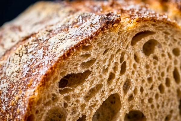 une tranche de pain congelée, montrant de jolis petits cristaux de givre brillants