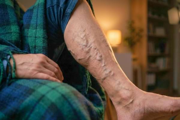 une jambe adulte montrant un réseau veineux prononcé