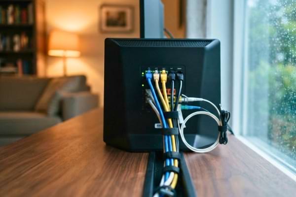 Des cables d'une box internet