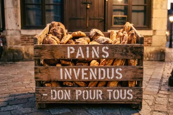 Une cagette remplie de pains invendus
