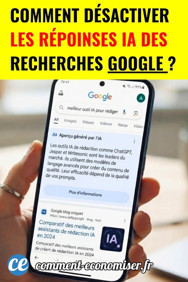 un smartphone montrant des réponses IA sur google