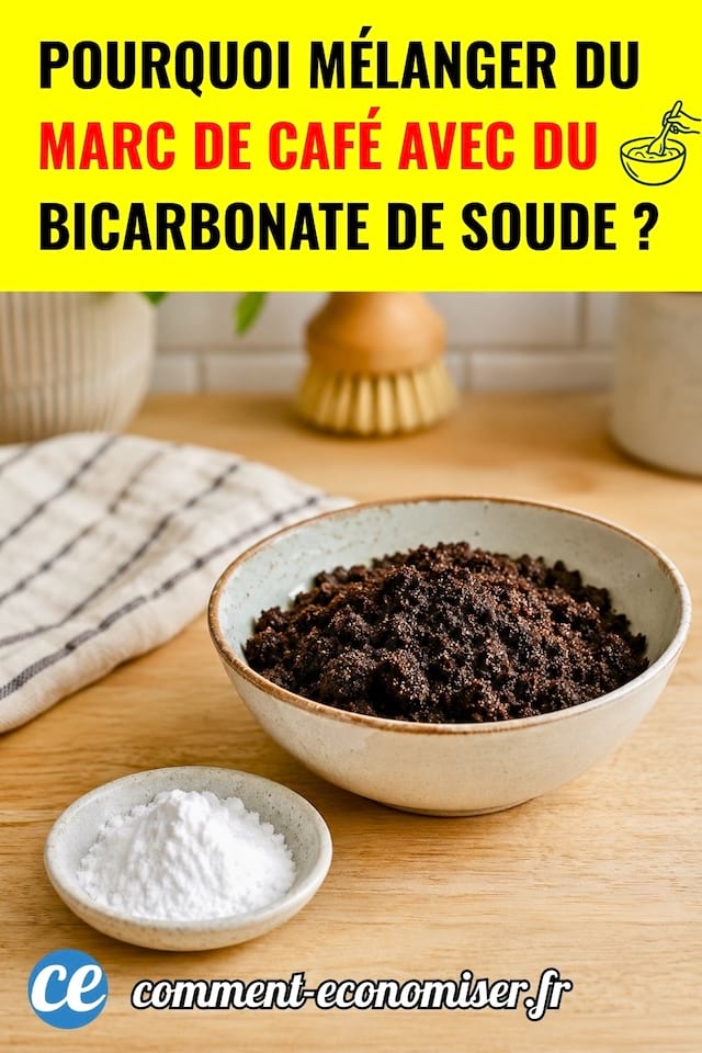 un bol de bicarbonate de soude et de marc de café