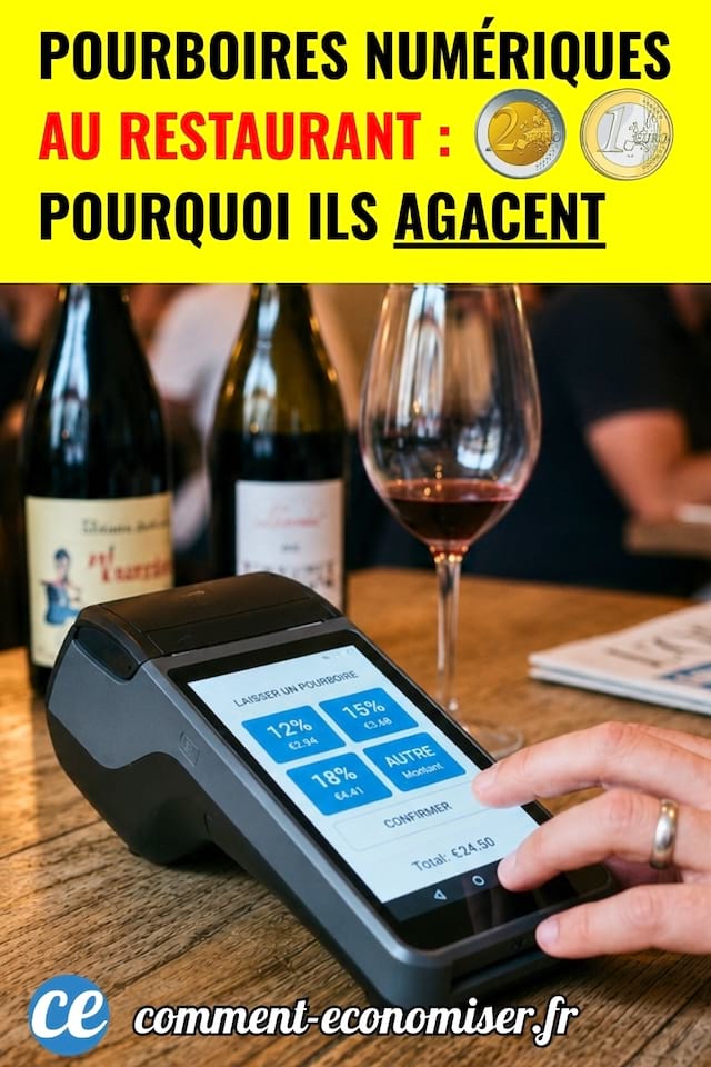 Une personne qui tape sur un terminal pour laisser un pourboire numérique