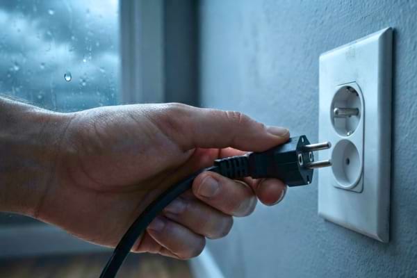 Une personne débranche une prise électrique