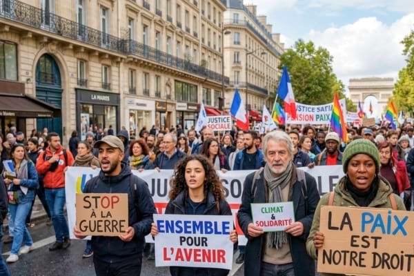une manifestation pacifique dans les rues de Paris,