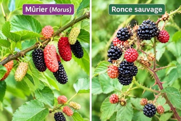 comparaison entre mûre de ronce et mûre de mûrier arbre