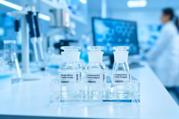 fioles de laboratoire en verre contenant des &eacute;chantillons transparents