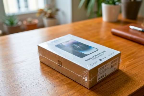 une boîte de smartphone neuve enveloppée dans un film plastique