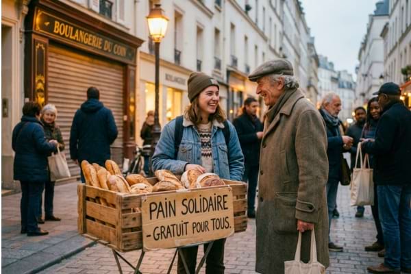 deux personnes de générations différentes (un jeune étudiant et une personne âgée) souriant