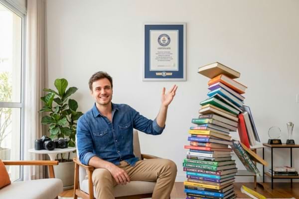 un homme &agrave; c&ocirc;t&eacute; d'une pile de livres