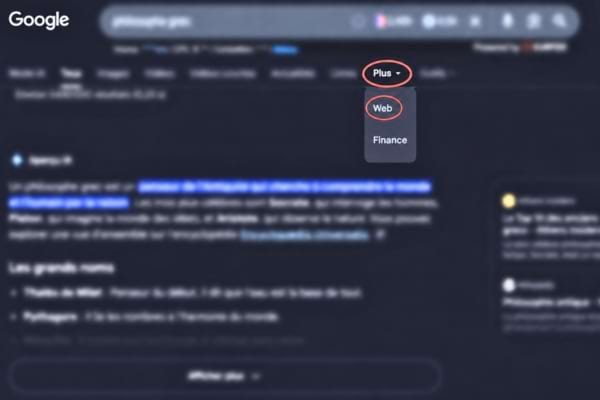 des options à cliquer sur une page de résultats google