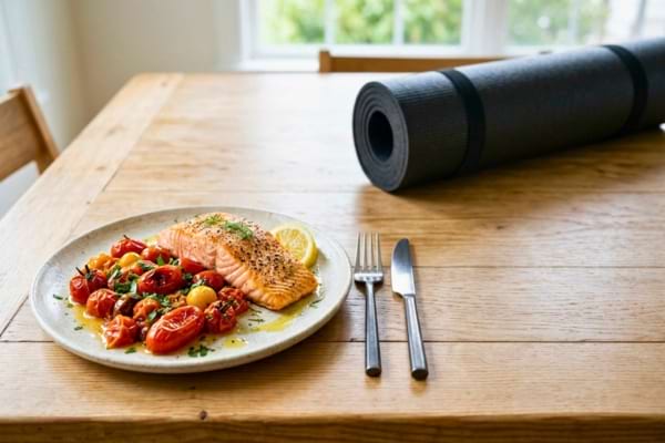 a plate of cooked tomatoes and fresh salmon rich in omega-3