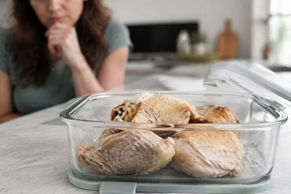 Poulet r&ocirc;ti laiss&eacute; plusieurs heures sur une table &agrave; temp&eacute;rature ambiante.