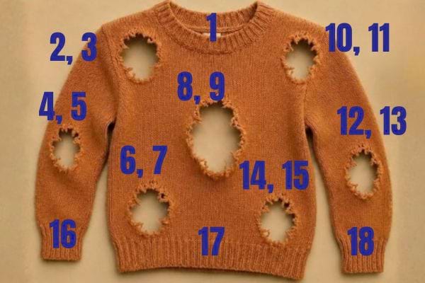 r&eacute;ponse &agrave; l'&eacute;nigme du pull trou&eacute; 18 trous