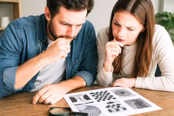 deux personnes qui regardent des tests visuels pour les comprendre
