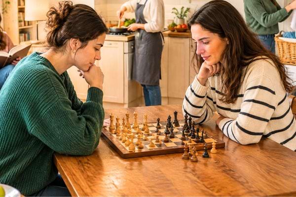 deux femmes qui jouent aux echecs