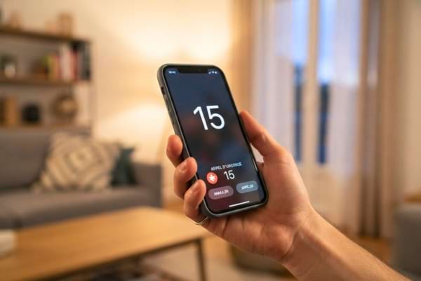 Un smartphone affichant le num&eacute;ro d'urgence 15 sur l'&eacute;cran lumineux