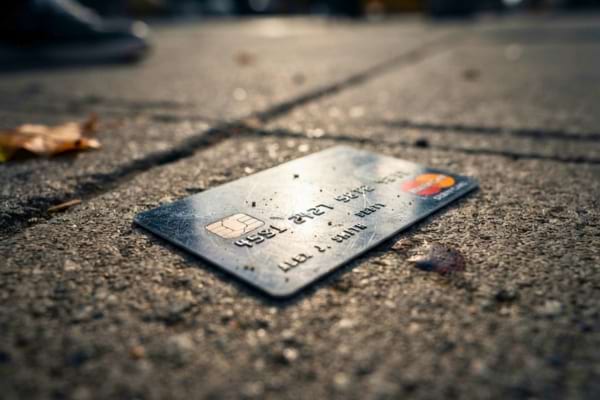 une carte bancaire physique tombée sur le trottoir d'une rue