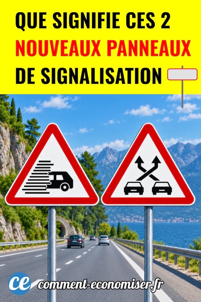 2 panneaux de signalisation avec une route en arrière plan