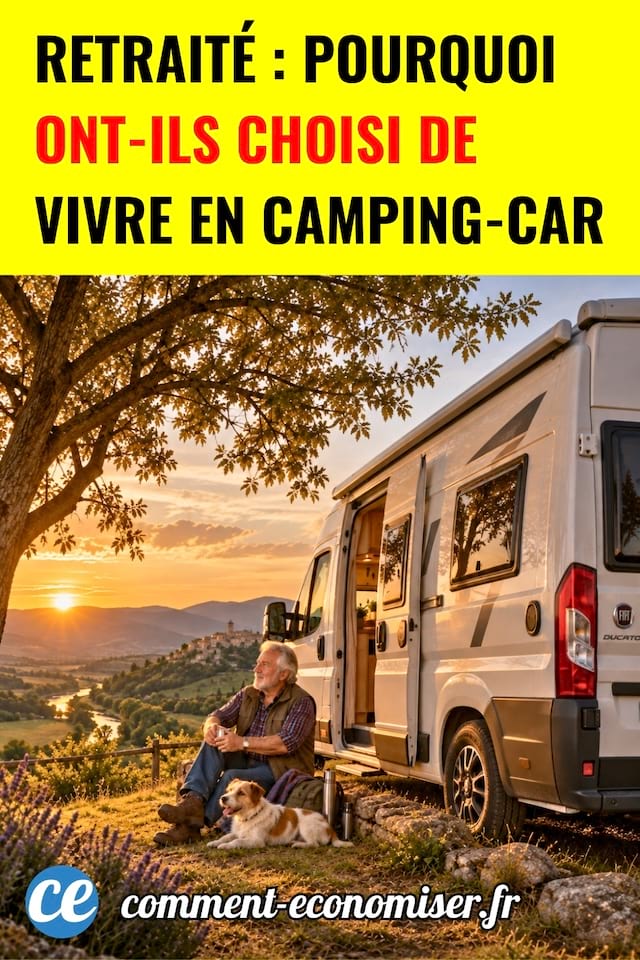 Un retraité qui regarde un couché de soleil devant son camping car