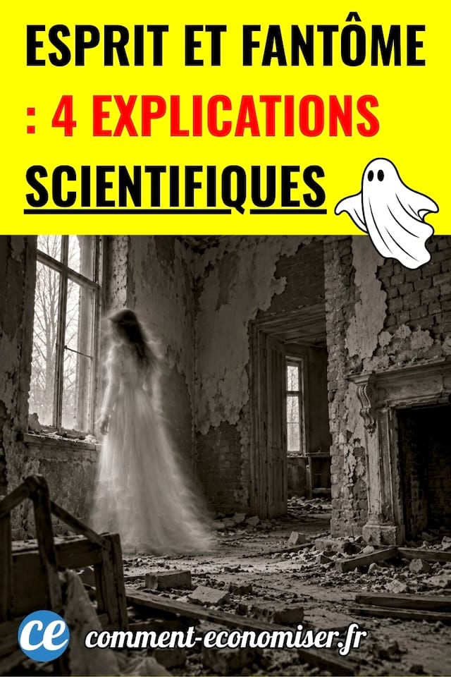 un esprit fantôme devant une fenêtre d'une vieille maison délabrée