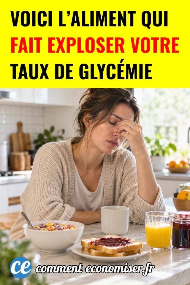 Une femme devant un petit déjeuner qui se sent fatiguée à cause d'un pic de glycémie