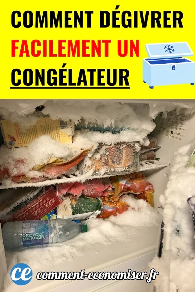 Un congélateur plein de givre avec des aliments