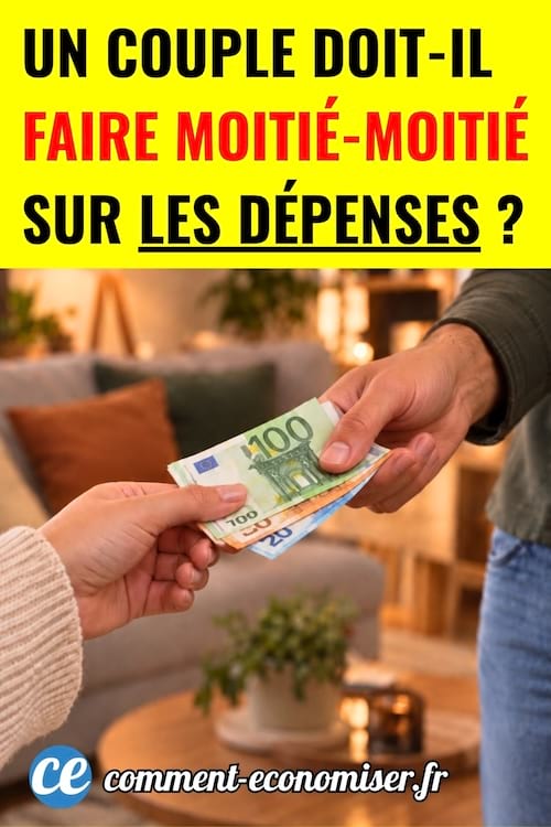 Une femme qui donne une liasse de billets en euros &agrave; son homme