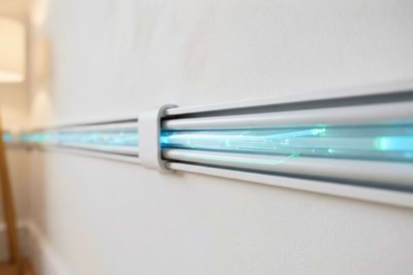 shot of thick electrical cables running along a clean white wall