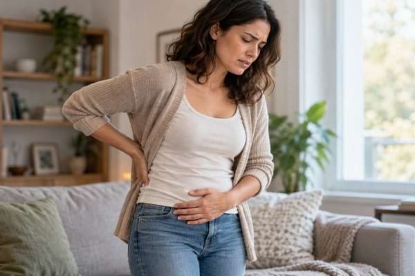 Femme souffrant de douleurs pelviennes et lombaires persistantes