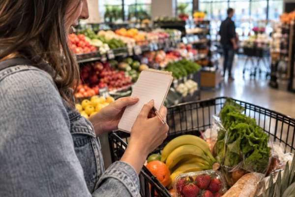 Femme préparant sa liste de courses pour mieux maîtriser son budget.