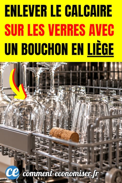 un bouchon en li&egrave;ge d&eacute;pos&eacute; dans un lave-vaisselle &agrave; c&ocirc;t&eacute; de verres brillants