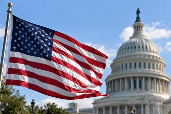 Drapeau américain devant le Capitole pour illustrer l’autorisation du daraxonrasib aux États-Unis.