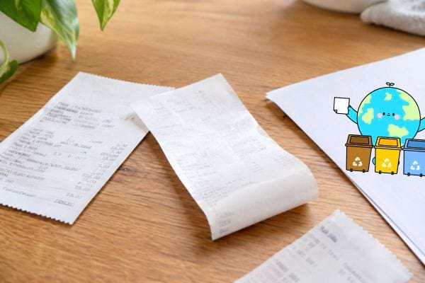Deux tickets de caisse sur une table dont un avec du bisphénol toxique