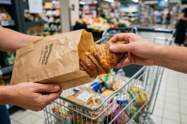 un croissant croustillant dans un sachet en papier kraft