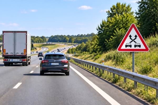 Un panneau P35 sur une autoroute