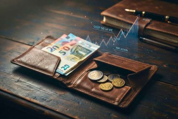 Un graphique financier abstrait superpos&eacute; subtilement sur un portefeuille en cuir ouvert