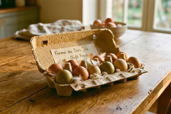 une bo&icirc;te en carton ouverte contenant des &oelig;ufs frais