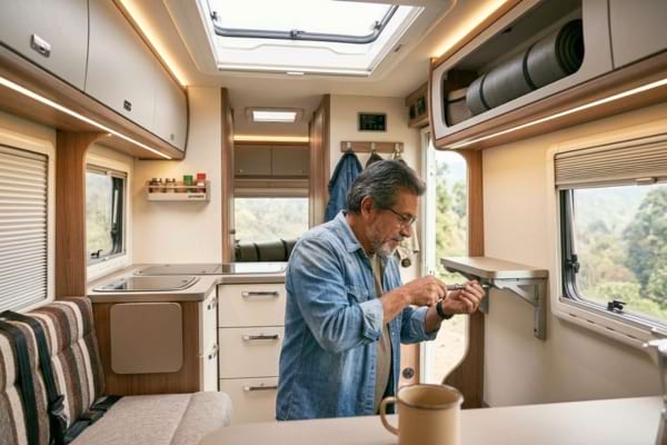 int&eacute;rieur d'un camping-car am&eacute;nag&eacute; &agrave; la mai