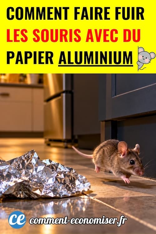 une souris dans une cuisine qui fuit &agrave; cause d'un papier aluminium