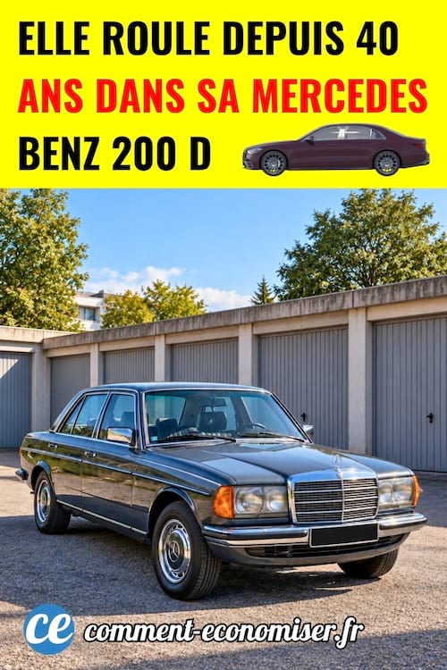 Une mercedes D200 garée devant des box de garage