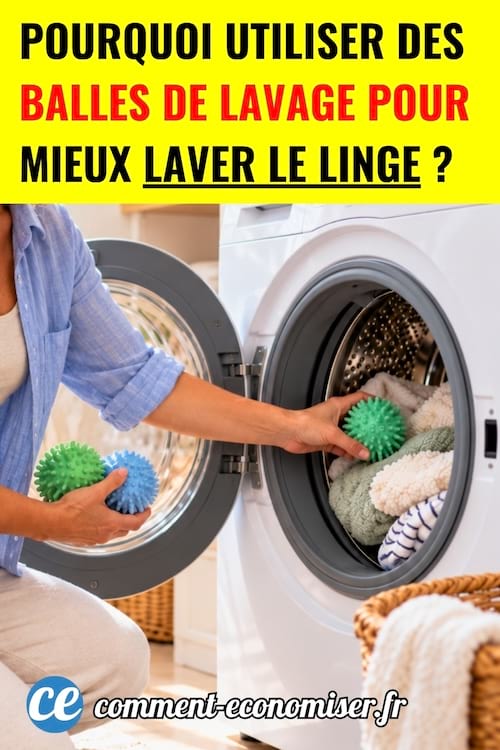 Une femme qui met des balles de lavage dans sa machine à laver