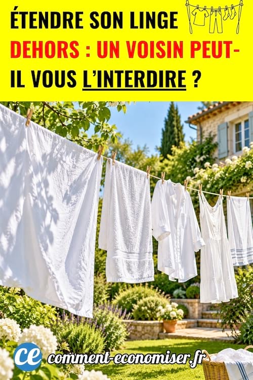 Du linge blanc &eacute;tendu sur une ligne de s&eacute;chage dans un jardin ensoleill&eacute;