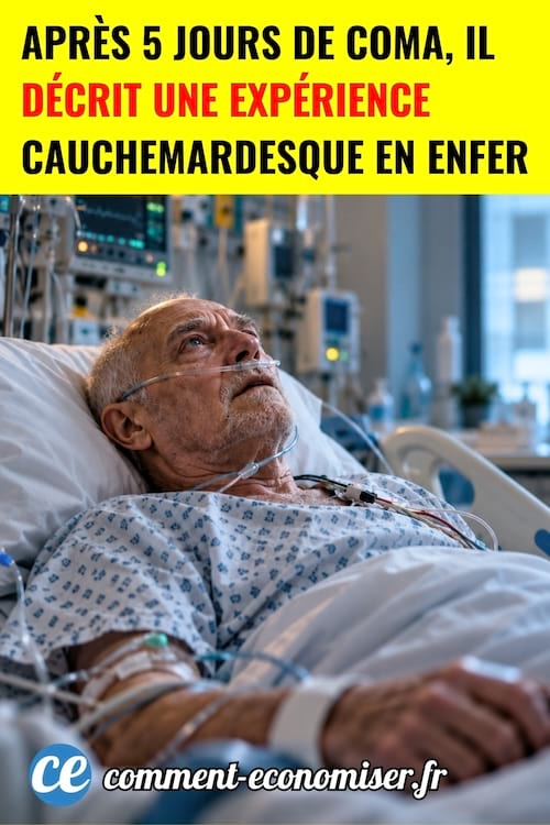 Un vieil homme dans un lit d'hôpital sortant d'un coma profond, l'air effrayé