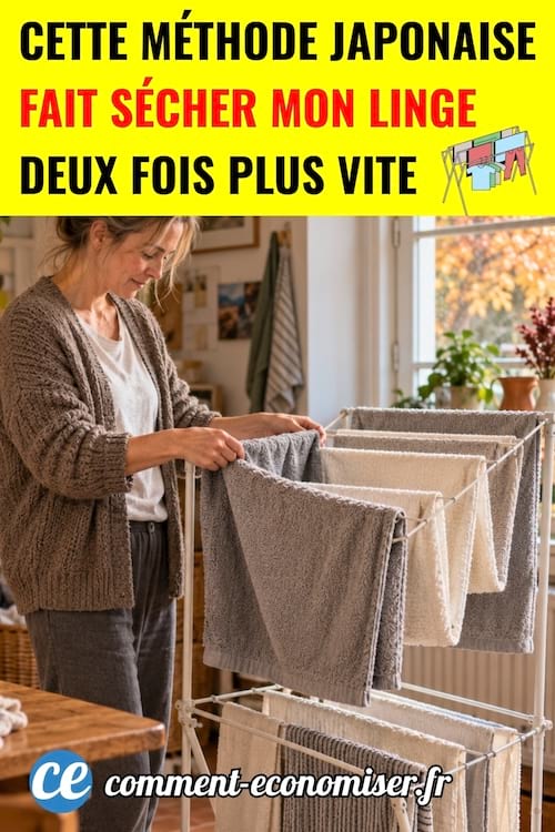 une femme qui étend son linge à la japonaise pour le sécher 2 fois plus vite