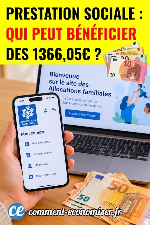 Une personne tenant un t&eacute;l&eacute;phone avec le site de la CAF sur &eacute;cran. 