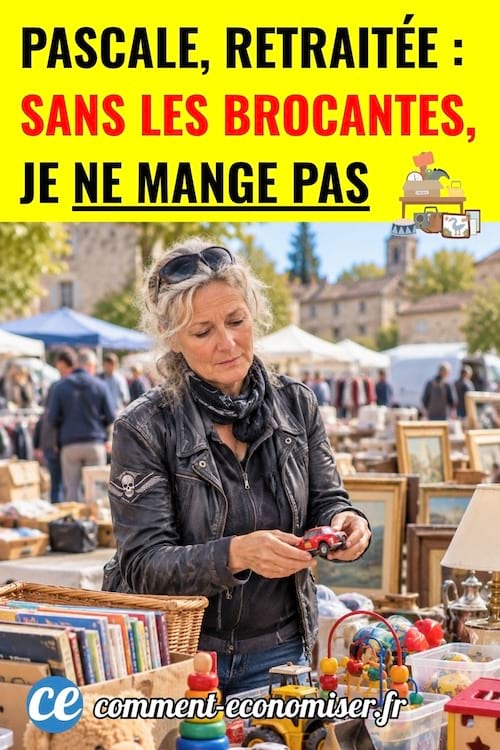 Une femme retraitée derrière son stand de brocante