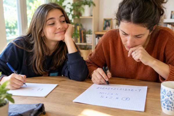 deux femmes qui r&eacute;alisent des d&eacute;fis de calcul bon pour faire fonctionner le cerveau