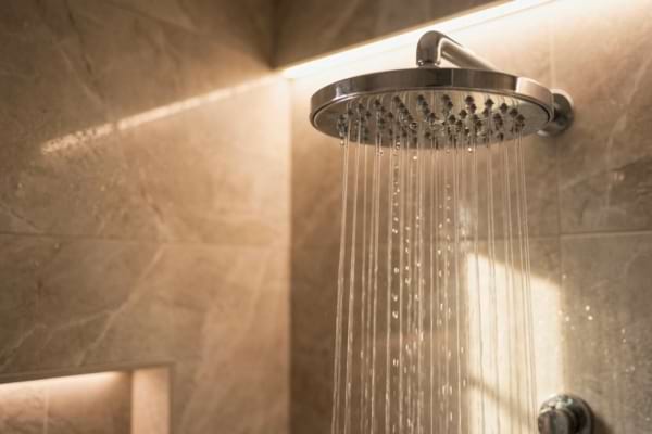 a modern shower head with gentle water streams falling