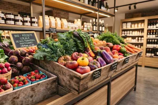 un étalage de magasin bio spécialisé